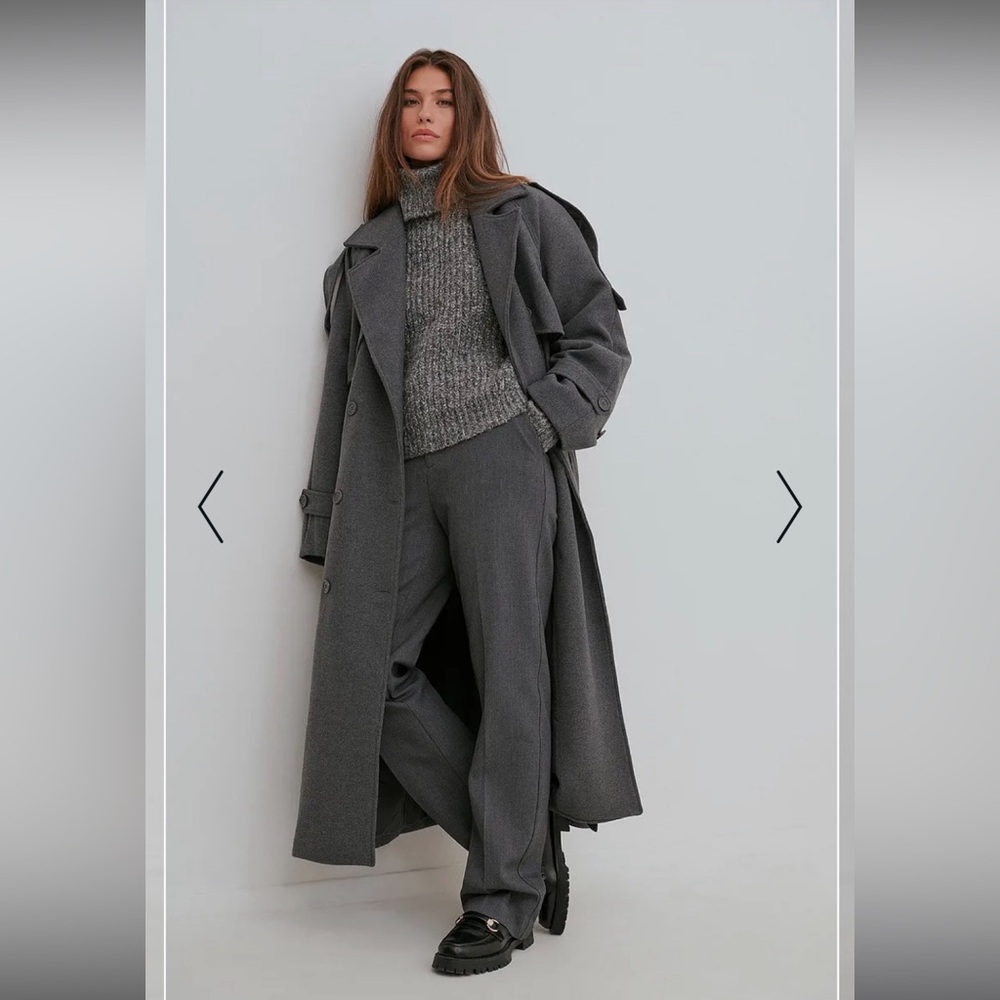 NA-KD by Josephine HJ Grey Wool Trench Coat - EU 36